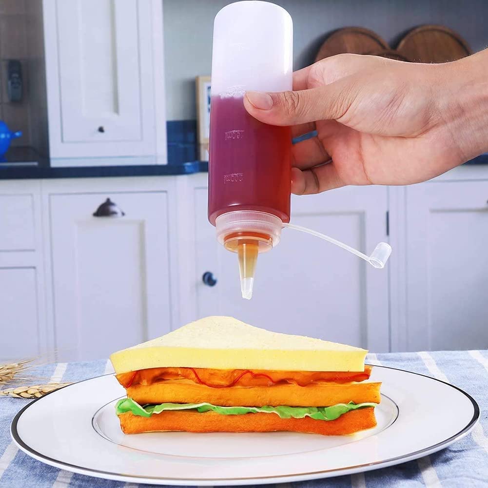 Abnaok Condiment Squeeze Bottles, 2-Pack 8 oz Food Grade Plastic Squeeze Condiment Bottles with Twist On Cap Lids for Sauces, Paint,Oil, Condiments,Salad Dressings, Arts and Crafts