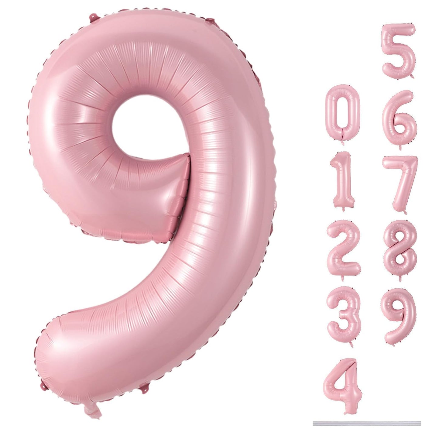 40'' Pink Number 9 Balloon, Self Inflating Foil Light Pink Number Balloons Set 0-9, Pastel Pink Digital 9 Helium Balloon for Girls 9th Birthday Party Decorations Anniversary Supplies
