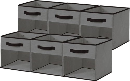 DECOMOMO Storage Bins - Fabric Cube Storage with Window for Shelves | 11" Grey (Set of 6)