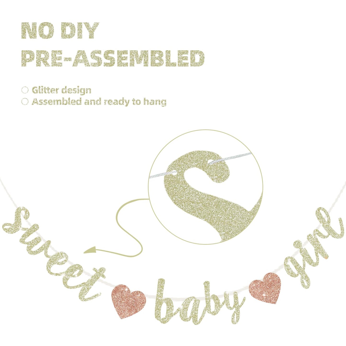 BEISHIDA Champagne Glitter Girl Baby Banner,NO DIY, Pre-Strung Baby Gender Party Banner For Girls, Girls Shower Decorations,First Birthday Sweet party supplies