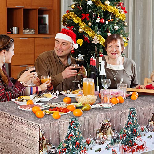 Tiamon 3-Piece Christmas Tablecloth Set, Wood Grain Holiday Decor