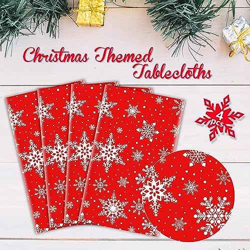 4 Pack Christmas Tablecloth Christmas Snowflake Tablecloth White Snowflake Plastic Table Cover Winter Wonderland Table Clothes Christmas Table Decorations Merry Christmas Party Supplies 86 x 51 Inch
