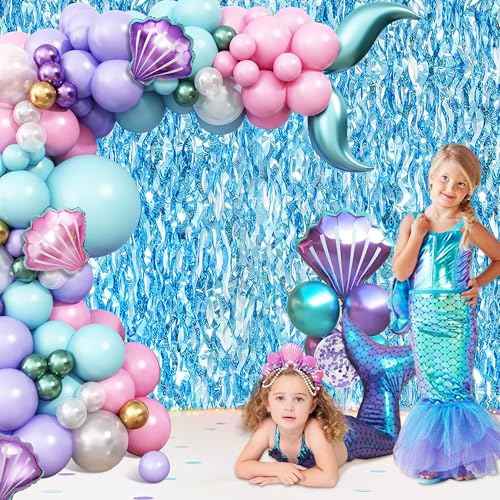 Blue Wave Tinsel Foil Fringe Curtain Streamers Decoration Blue Backdrop for Birthday,Under The Sea,Ocean,Pool,Beach Theme Party Decorations -2 Packs