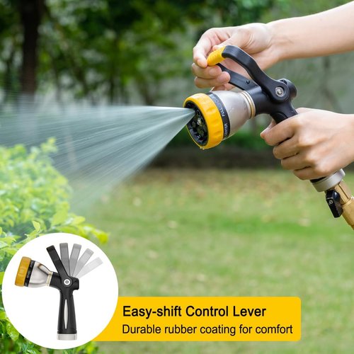 FANHAO Heavy Duty Fireman's Hose Nozzle - 8 Spray Patterns, High Pressure Metal Water Sprayer for Gardens & Cars