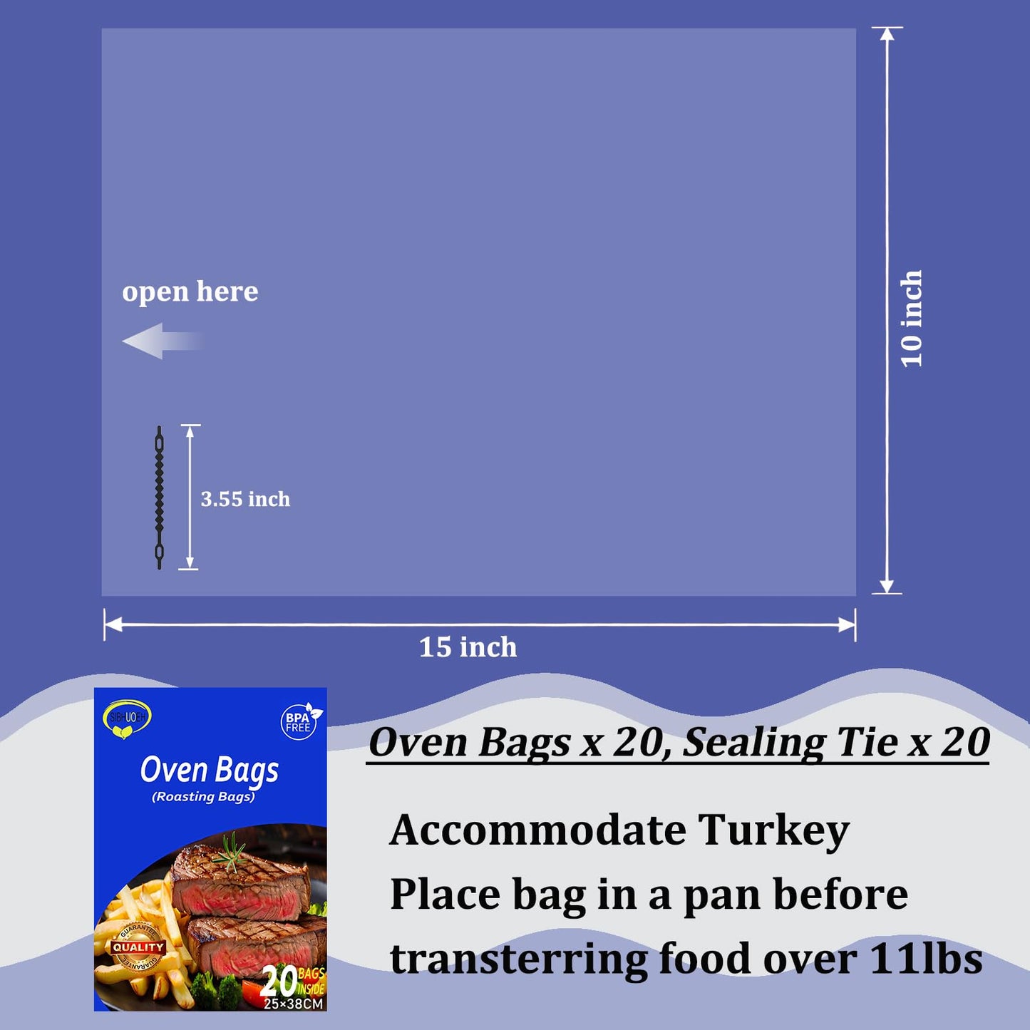 20 Count Oven Bags for Roasting, Oven Bags Cooking Roasting Bags for Chicken Meat Ham Seafood Vegetable, 10’’ x 15’’