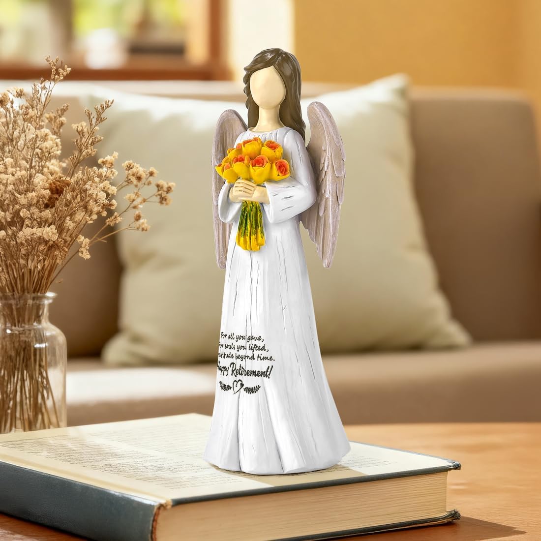 Sentimental Retirement Gifts for Women -Angel Figurine Retired Gifts for Teacher, Leader, Nurse, Coworker, Boss, Friends, Happy Retirements Hand-Painted Angel Statue with Flowers 7"