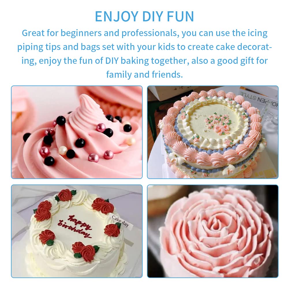 27-Piece Cake Decorating Kit with 24 Stainless Steel Nozzles, Reusable Silicone Bag, Coupler & Tie - Icing Bags and Tips Set for Cupcakes, Cookies & Baking