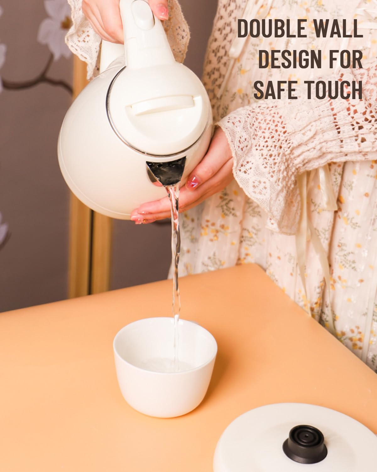 WTJMOV 1.2L Electric Kettle Small, 40 Ounce Hot Tea Kettle Double Wall Stainless Steel, 1200W Electric Water Boiler Rapid-Boil Auto Shut Off Black