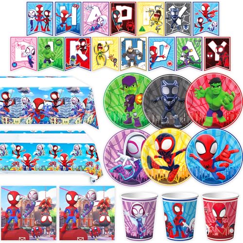 68-Piece Party Supplies Set for Kids' Birthday Party Decorations - Includes Plates, Cups, Banner, Napkins, Tablecloths