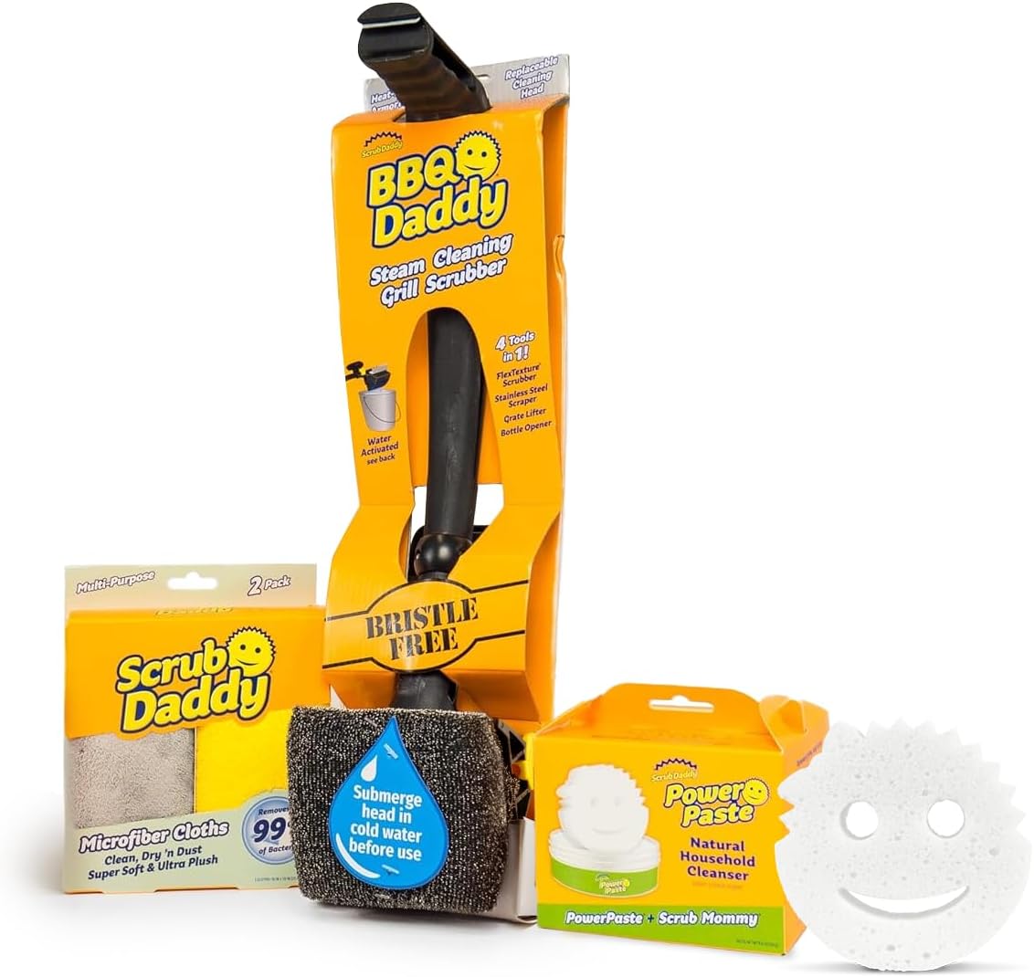 Scrub Daddy BBQ Bundle - Bristle-Free Grill Brush, Microfiber Towels & PowerPaste Cleaner