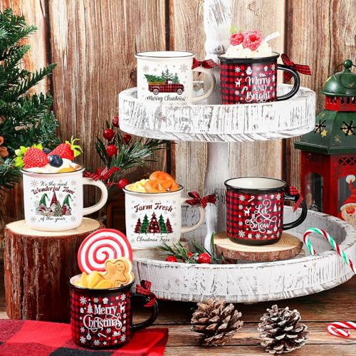Suttmin 6 Pack Christmas Mini Coffee Mugs 5.07 oz Buffalo Plaid Red & Black for Holiday Decor