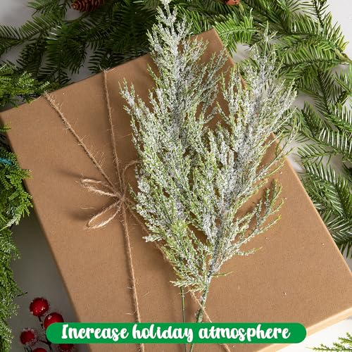 Green 50Pcs Snowy Pine Branches 13.5