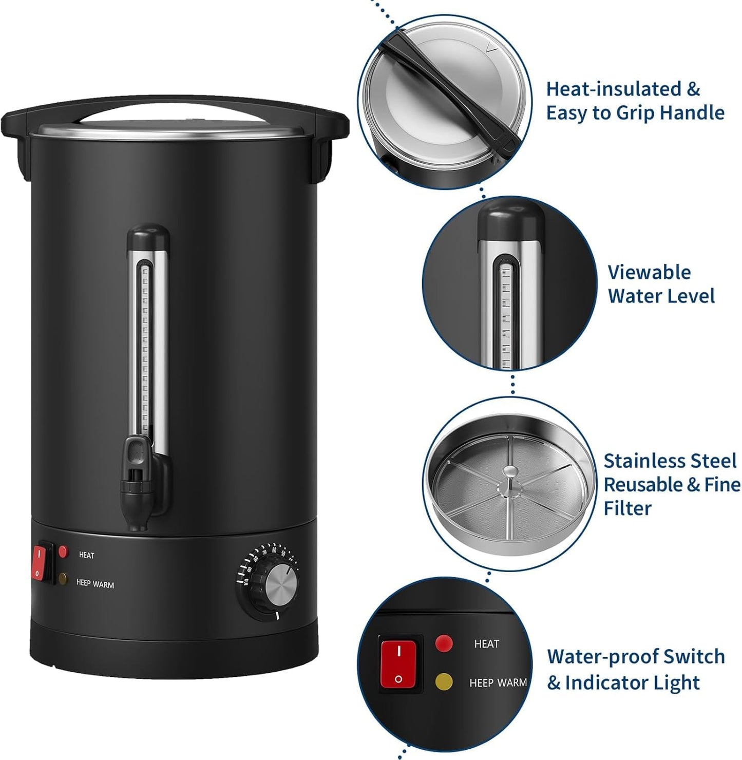 PeacefulHues 80 Cup Commercial Coffee Urn - 12L/3.2Gal Stainless Steel Electric Coffee Maker With Double Wall Insulation, Hot Beverage & Water Dispenser for Weddings, Parties, Catering, Buffets