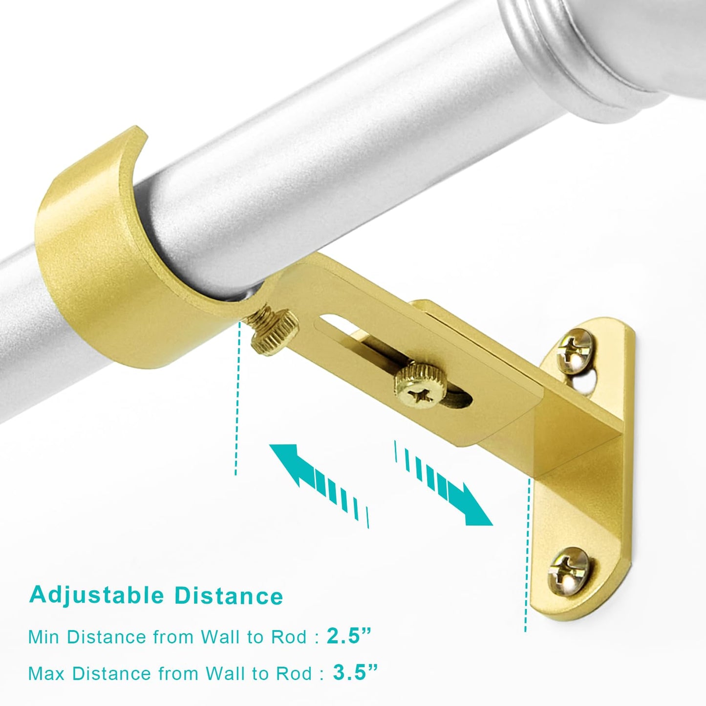 AMZSEVEN Adjustable Curtain Rod Brackets, Metal Window Drapery Rod Hanger Holders Hooks for 1 inch Rods (Warm Gold, Set of 2)