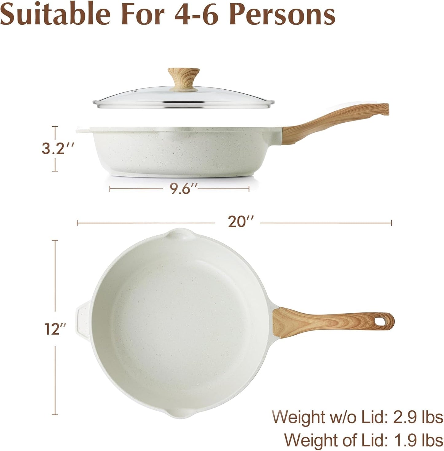 SENSARTE 12-Inch Nonstick Ceramic Saute Pan - Healthy PFAS-Free Skillet with Lid & Stay Cool Handle