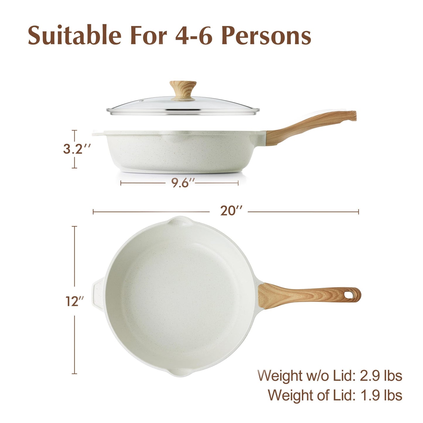 SENSARTE Nonstick Ceramic Saute Pan 12-Inch, 5QT Non-toxic Deep Frying Pan Skillet with Lid, Healthy No Teflon Cookware, Stay Cool Handle, Induction Compatible, PFAS Free