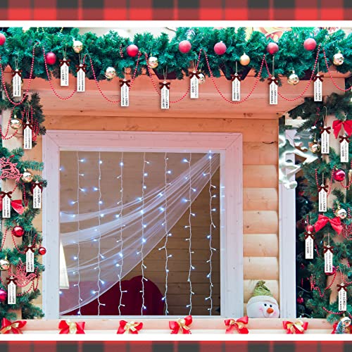 Gerrii 24-Pack Christmas Bible Verse Wooden Ornaments with Buffalo Plaid Bow - 3.94in Religious Holiday Decor