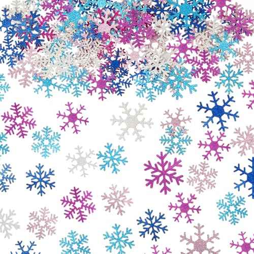 Pasimy 200 Pcs Glitter Snowflakes Confetti Frozen Birthday Table Decorations Iridescent Snowflakes Paper Confetti Holiday Table Sprinkle for Birthday Wedding Baby Shower Winter Wonderland Party Decor