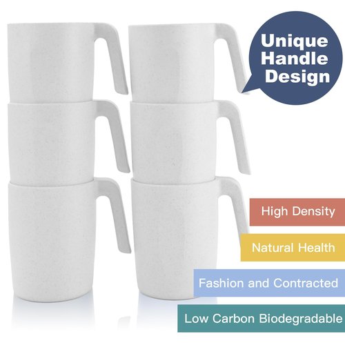 Homienly Coffee Mug Set - Wheat Straw Cups, Alternative to Plastic Coffee Cups Reusable | Unbreakable for Hot Chocolate, Tea, & Coffee | Microwave Safe, Dishwasher Safe Drinking Cups (White)