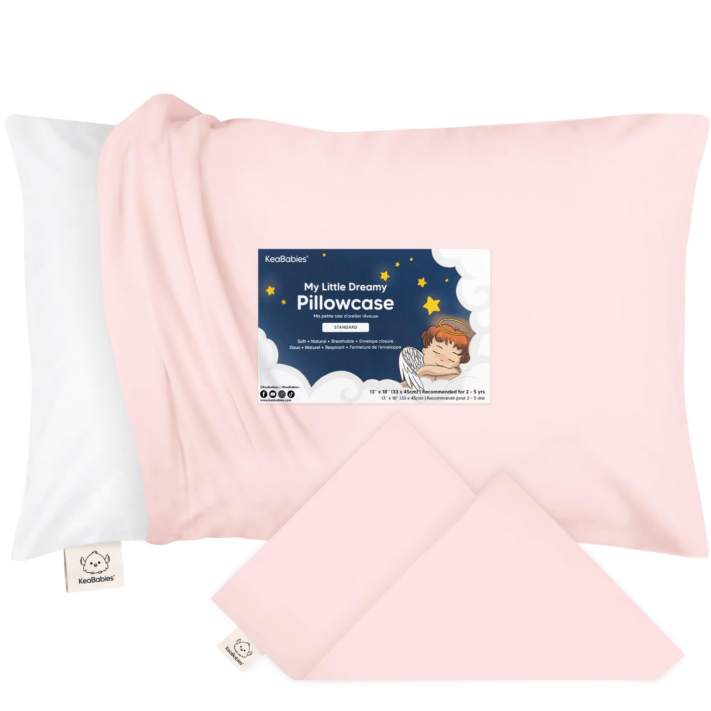 KeaBabies 13 x18 Toddler Pillowcase, Waterproof - Soft Waterproof Toddler Pillow Protector Cover for Kids, Boys, Girls, Durable Machine Washable, Small Travel Pillow Sold Separately (Mist Pink)