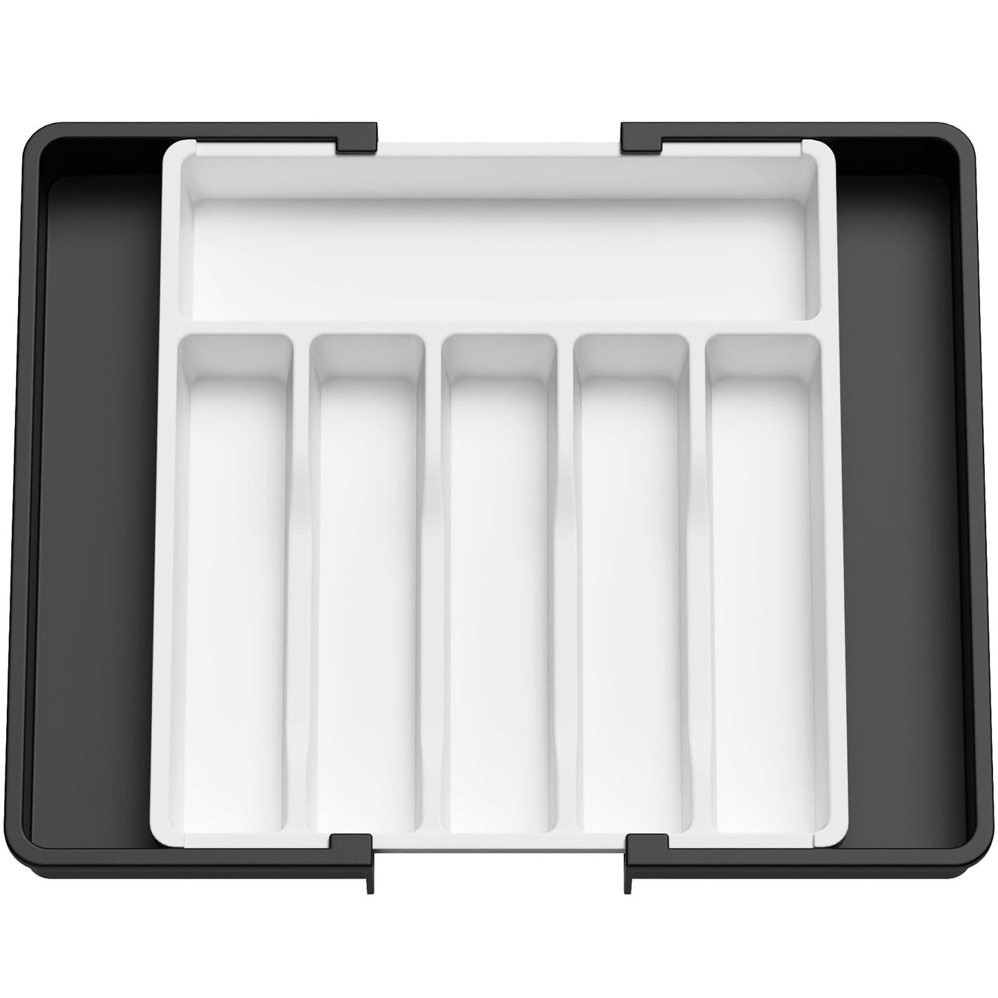 Lifewit Silverware Drawer Organizer, Expandable Utensil Tray for Kitchen, BPA Free Flatware and Cutlery Holder, Adjustable Plastic Storage for Spoons Forks Knives, 13-22 x 15", White&Black