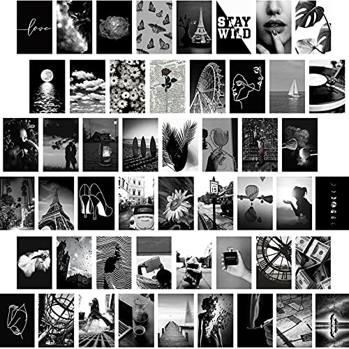 Wall Collage Kit, Black & White Aesthetic Pictures, 50PCS 4x6 Inch Picture Collage Kit for Wall Aesthetic, Teen Girls Bedroom Decor, Dorm Wall Decor, Photo Collection ,Cute Wall Decor for Teen 1