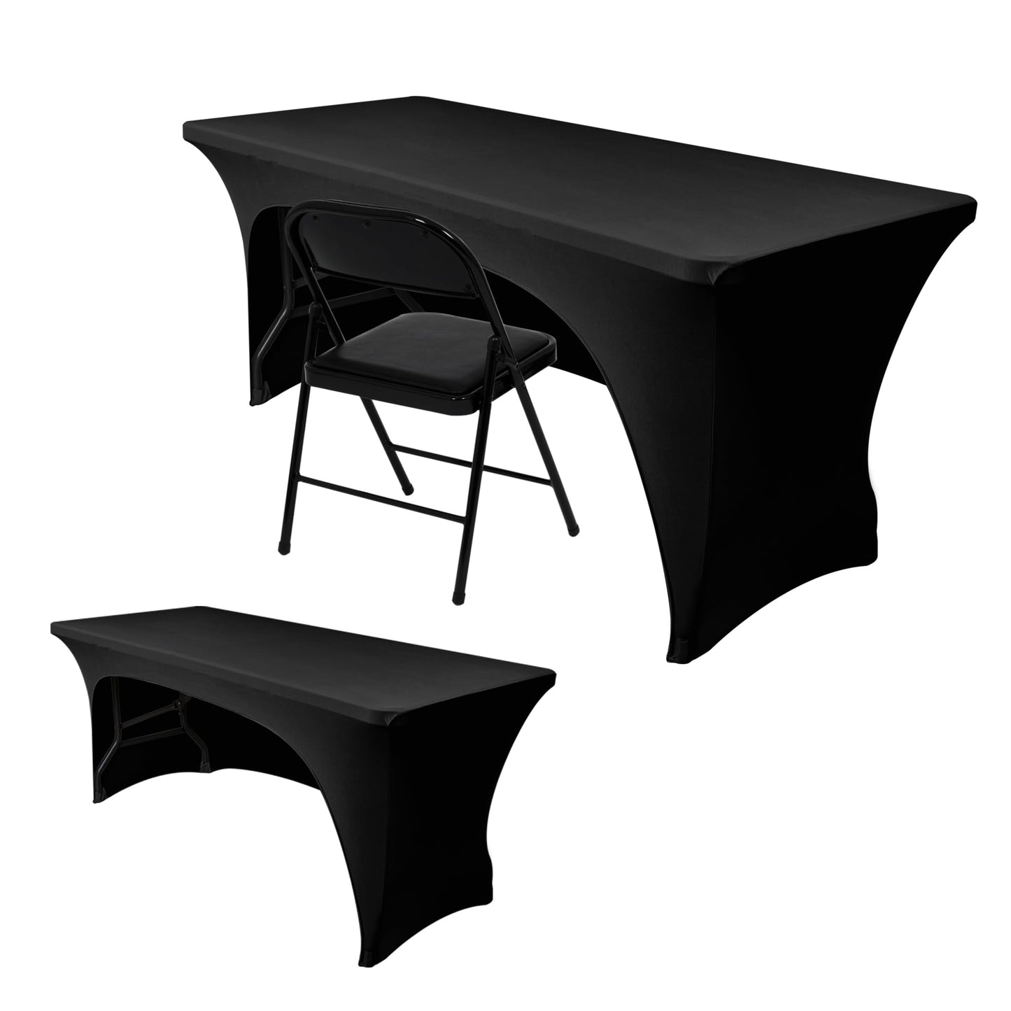 Nasitos 2 Pack Spandex Fitted Black Tablecloth for 4 Foot Tables-Open Back Folding Table Cover Washable Fabric Stretch, Tight and Wrinkle Resistant Table Protector for Trade Show, Craft Show, Events