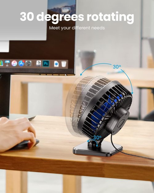 Gaiatop USB Desk Fan - Powerful Mini Portable Fan with 3 Speeds | Adjustable for Home, Office, Travel - Blue