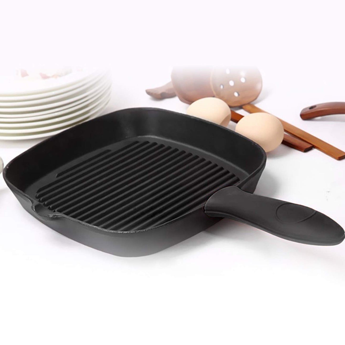 Silicone Hot Handle Holder Small Cast Iron Handle Cover Skillet Handle Cover Griddle Cover Cookware Handles Cover for Frying Pans & Griddles Sleeve Grip Handle Cover Small & Large Black 6 Pcs