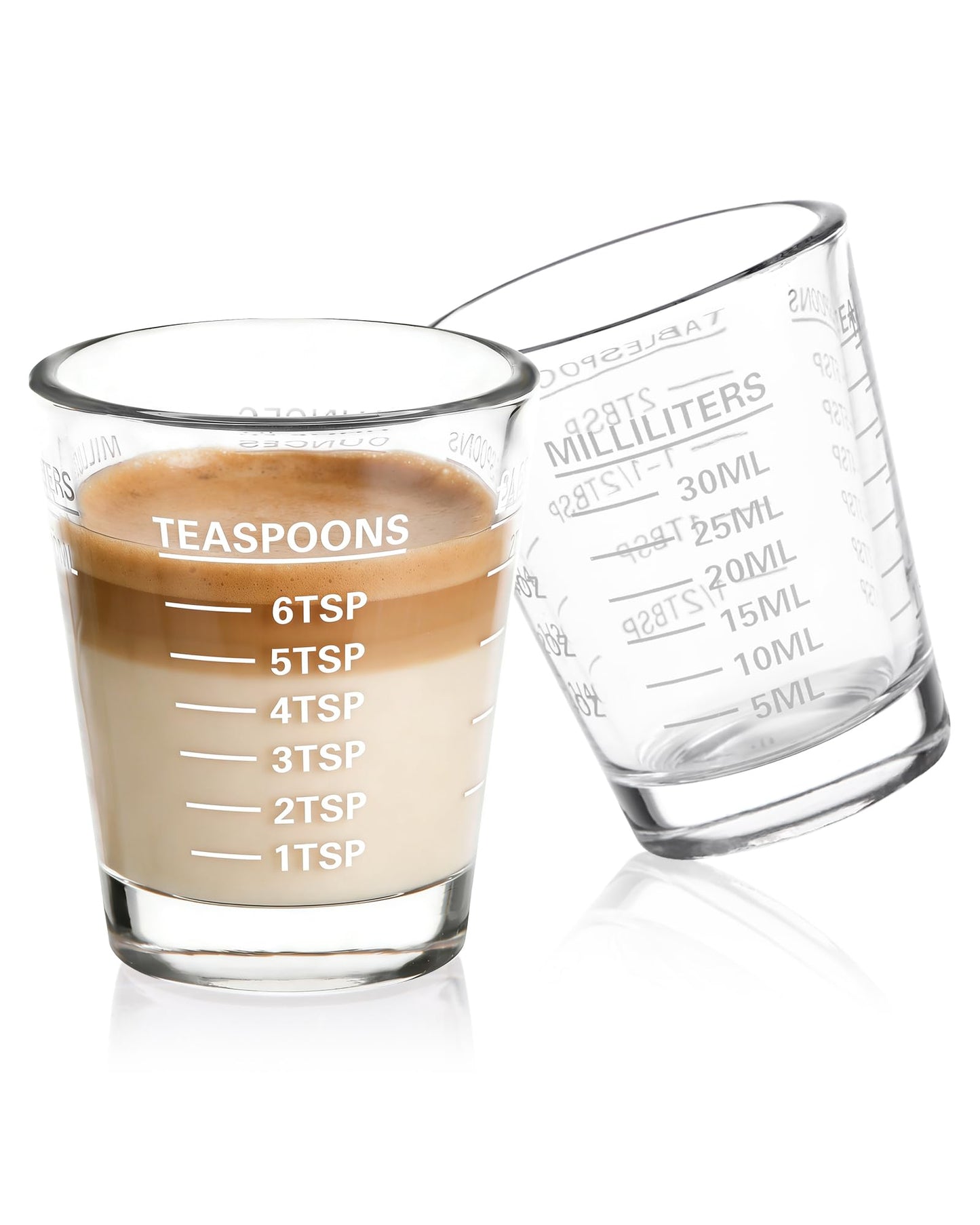 SAIAOKJ Shot Glasses Measuring Cup Set 2PACK Espresso Shot Glasses Liquid Heavy Glass 26-Incremental Measurement 1 OZ, 2 TBS, 6 TSP, 30 ML Kitchen Tools (White)