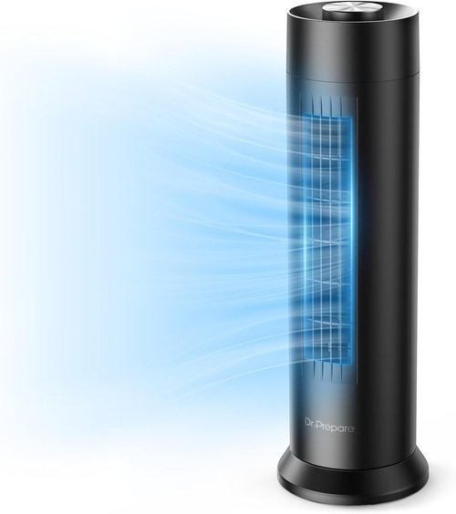 Dr.Prepare Tower Fan - 28 dB Quiet Bladeless Design | 3 Speeds, 80° Oscillation, 16 Inch Portable Fan - Black