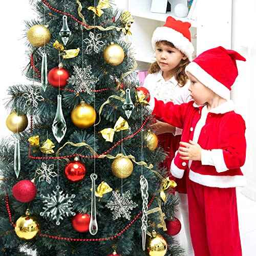 FEPITO 57 PCS Acrylic Snowflake Icicles Christmas Icicle Snowflake with Crystal Line Ornaments Set for Christmas Tree Decorations