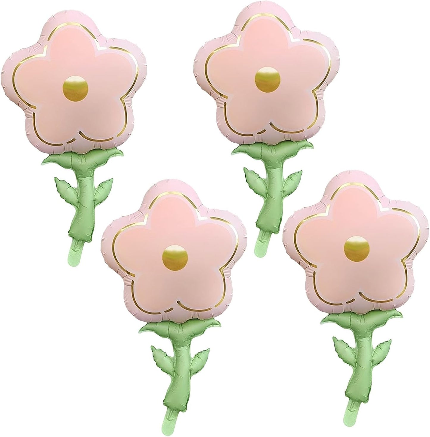 Skiennix Large Flower Shaped Foil Balloons - Pink Daisy Party Decorations | 4 Pcs Set for Birthdays & Showers