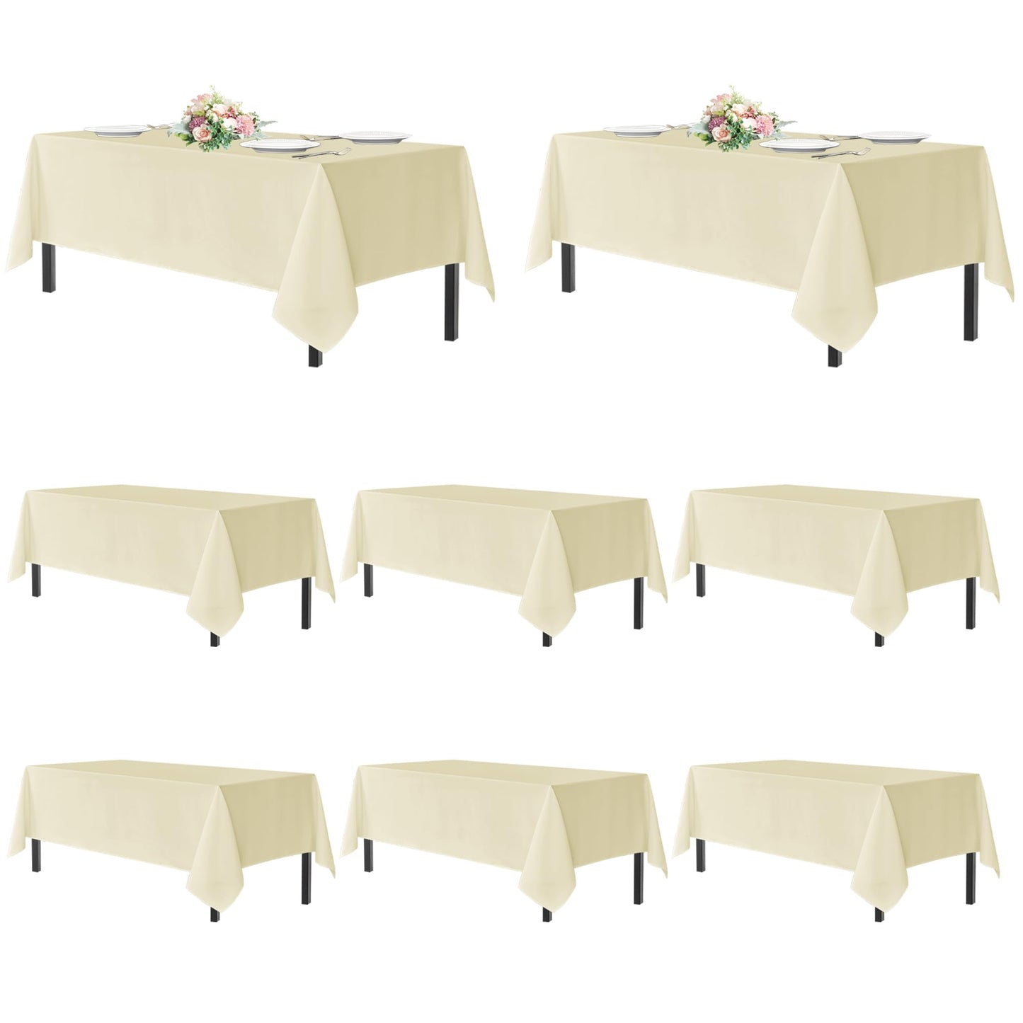 sancua Beige Tablecloths for 6 Foot Rectangle Tables, 8 Pack - Washable Polyester Fabric Table Cloth for Wedding Party, Birthday, Banquet Reception, 54x108 Inch Ivory