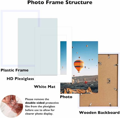 JCJMY 11x17 Picture Frame - White Frame with 8x10 Mat for Photos | Shatter-Resistant Plexiglass