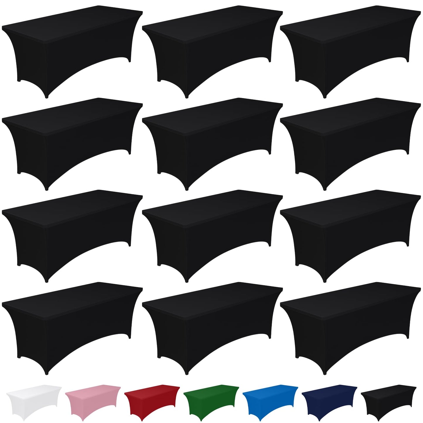 Pureegg Spandex Tablecloth 6ft - 12 Pack, Fitted and Tight Cloth for Rectangle Table, Wrinkle-Free and Stretch Table Cover for Party, Wedding, Banquet and Birthday, Black