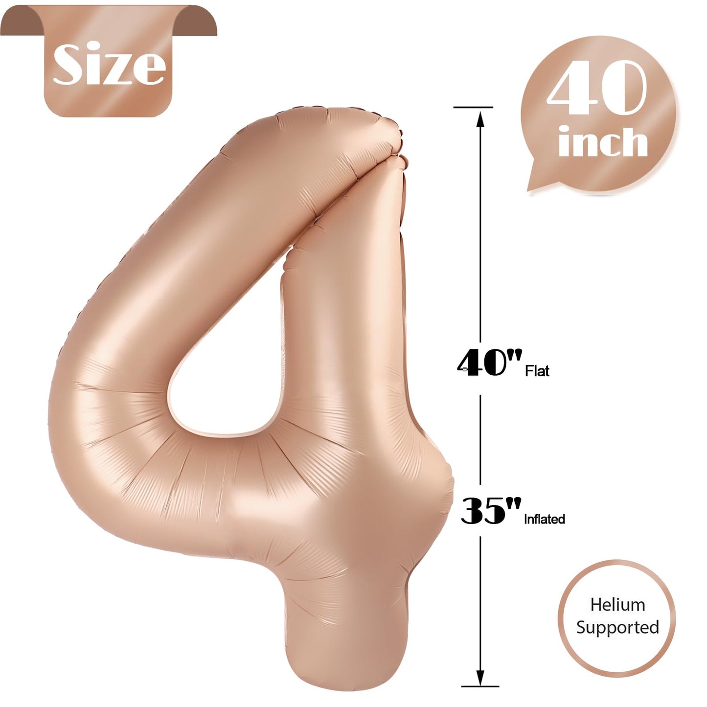 Light Brown 4 Balloon, Tan Number Balloons 40 Inch, 4th Beige Party Decorations, Sandy Brown Four Large Numbers for Party Decor, Khaki Number 4 Balloon