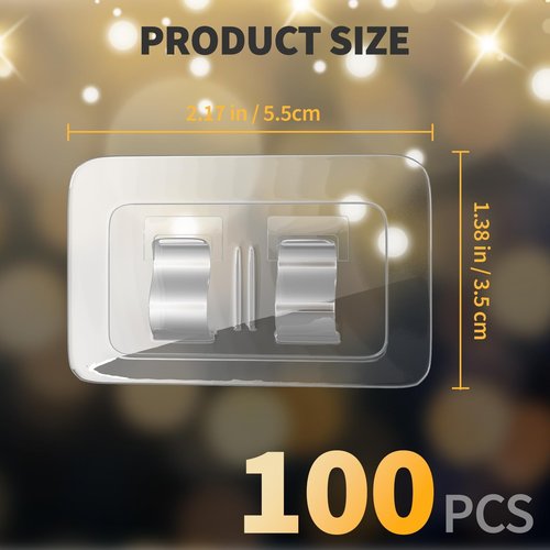 IFLOH Hooks for Outdoor String Lights Clips: 100Pcs Heavy Duty Cable Clips with Waterproof Adhesive Strips for Hanging Christmas Light - Outside UV-Resistant Clear Sticky Cord Holders Rope Organizer