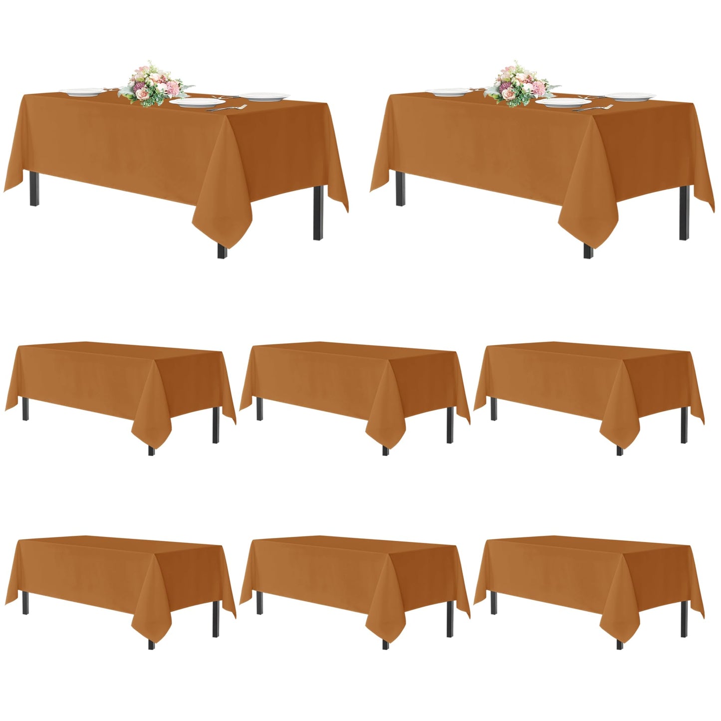 sancua Thanksgiving Tablecloths for 8 Foot Rectangle Tables, 8 Pack Light Brown - Washable Polyester Fabric Fall Table Cloth for Harvest Party, Birthday, Banquet Reception, 60x120 Inch Bronze