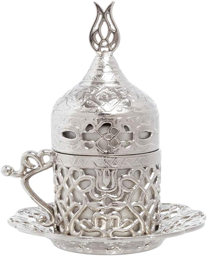 Alisveristime Turkish Coffee Set for Two - Authentic Ottoman Style Cups, Saucers, and Serving Tray with Lale Motifs (Acur) (Copper)