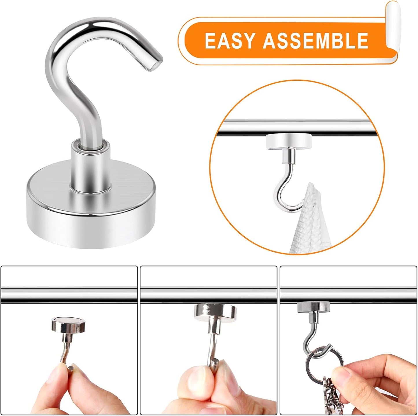 MIKEDE Heavy Duty Black Magnetic Hooks - 30LB Neodymium Magnets for Outdoor & Indoor Use | 35-Pack