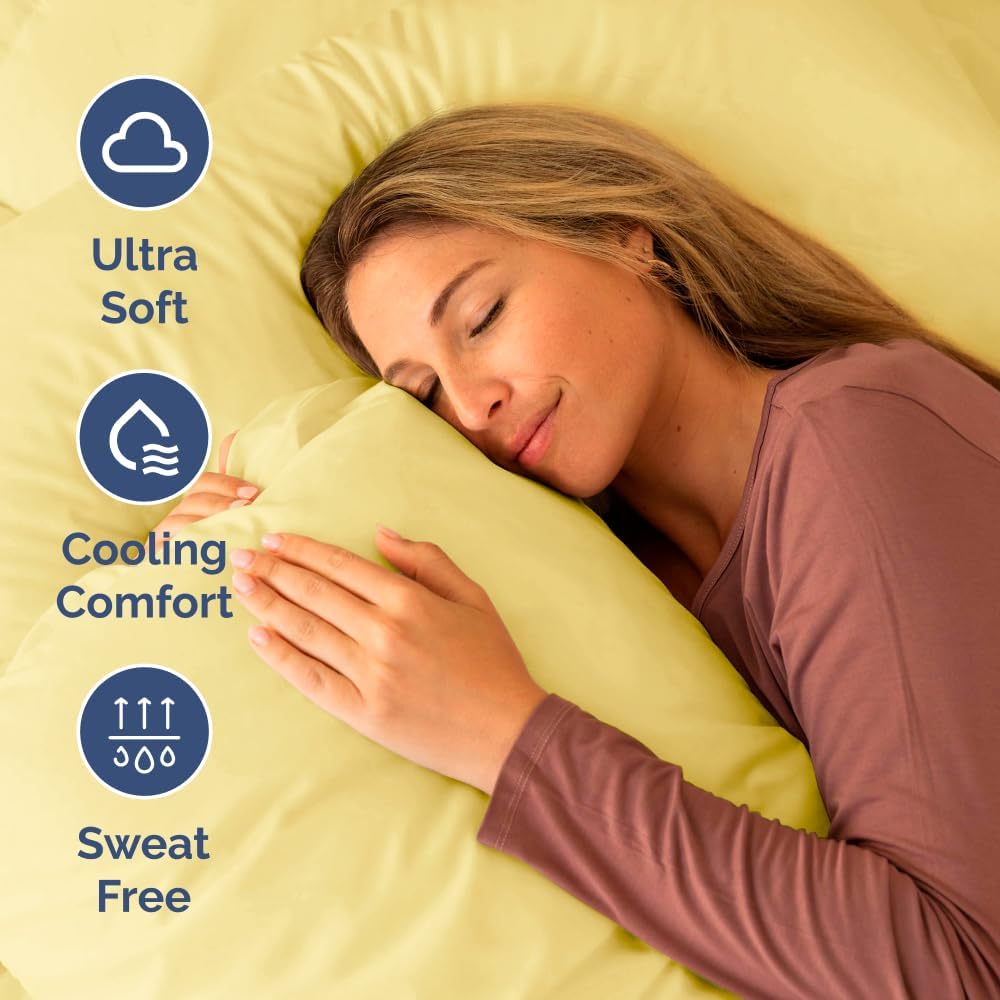 Skiennix Short Queen Size 4-Piece Sheet Set - Soft, Breathable & Cooling Bed Sheets with Deep Pockets - Luxury Hotel Quality in Yellow