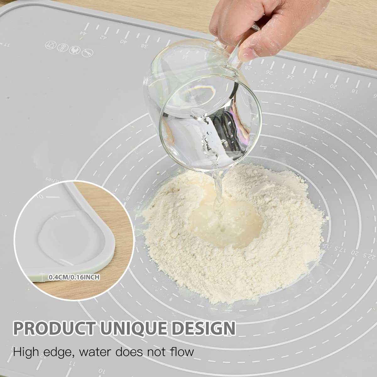 EuChoiz Silicone Pastry Mat 32"*24" Extra Thick Non Stick Baking Mat Food Grade Silicone Dough Rolling Mat with Edge Heightening Large