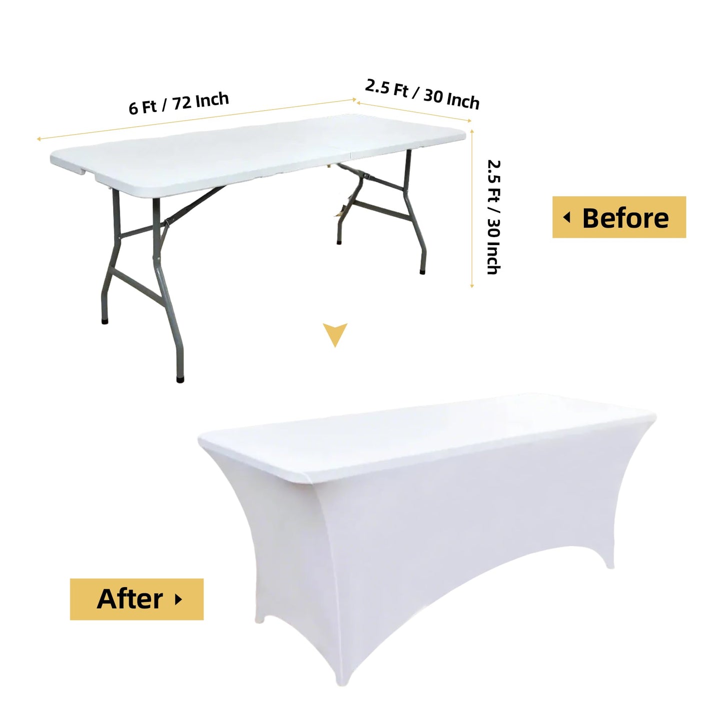 ZarzaaSik 10-Pack 6ft White Spandex Table Covers for Rectangle Standard Folding Tables - Wrinkle Resistant Stretch Tablecloths - Ultimate Fitted Table Protector for Parties, Banquet, Wedding