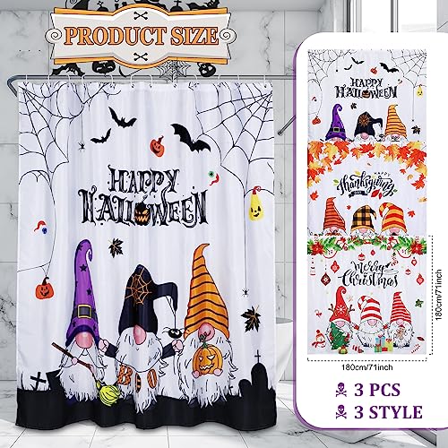 Preboun 3-Pack Thanksgiving Halloween Christmas Shower Curtain Set 71x71 in