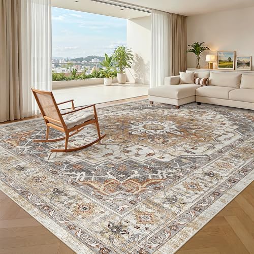 8x10 Non-Slip Washable Area Rug - Turmeric & Grey Living Room Carpet