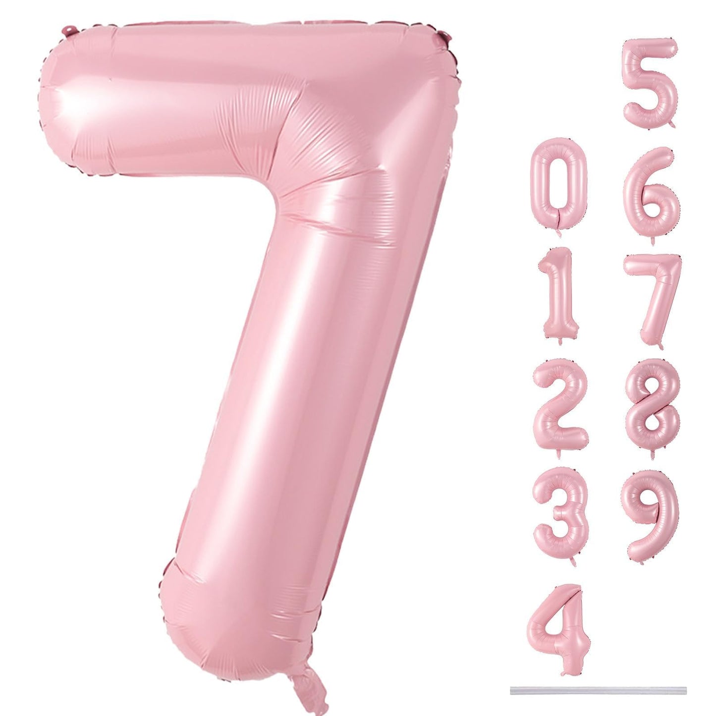Light Pink Foil Balloon Number 7, 40'' Giant Self Inflating Number Balloons Set 0-9, Large Pastel Pink Number 7 Helium Balloon for Girls 7th Birthday Princess Party Decorations Supplies