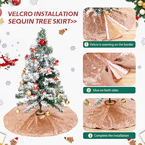 Rose Gold 24-Inch Sequin Christmas Tree Skirt - QueenDream
