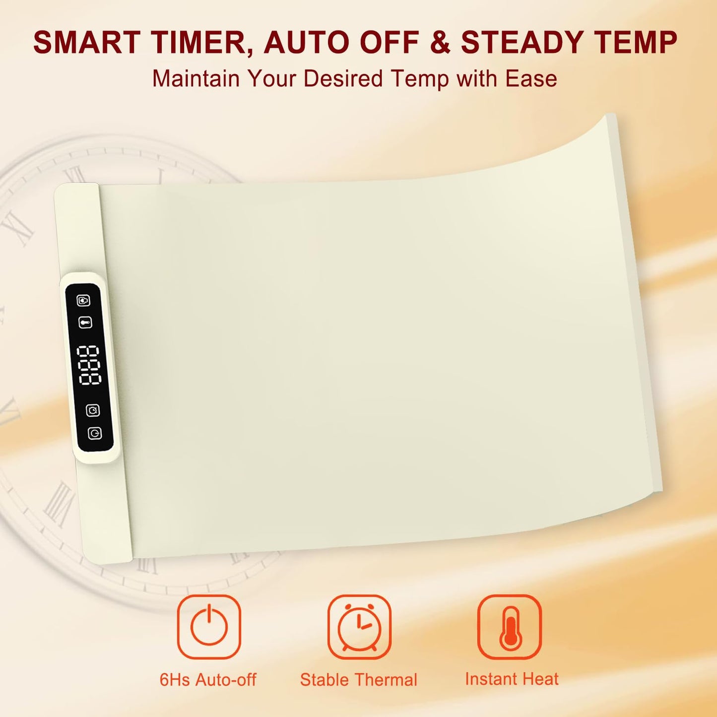 Warming Mat for Food, Food Warming Mat, Portable Electric WarmingTrays Buffets for Buffets Party and Home Daily Use, Heating Fastly in 10s, 5 Temp Levels Timed Function (White)