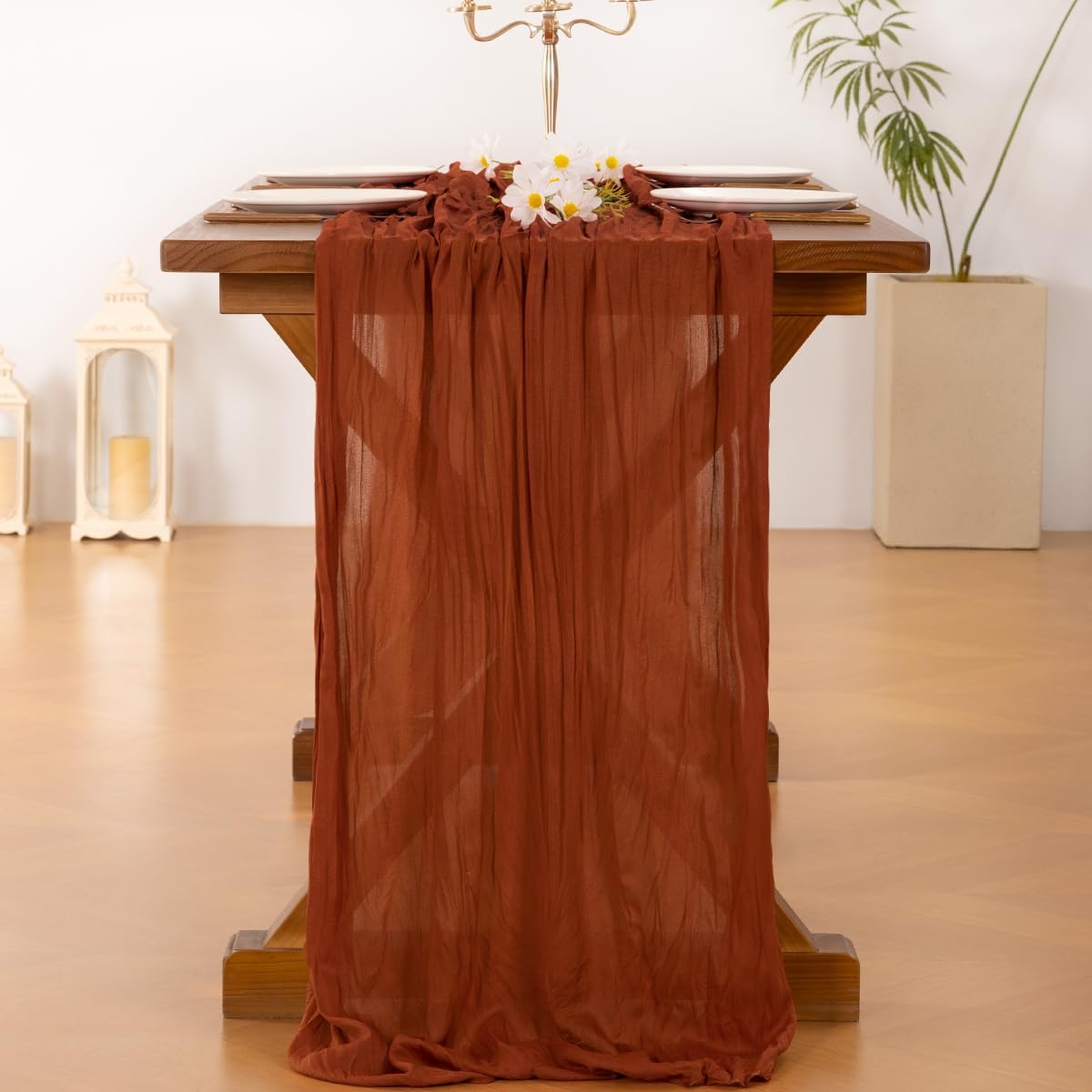 Socomi Cheesecloth Table Runner - Boho Rustic 120-Inch Sheer Gauze for Weddings & Home Decor